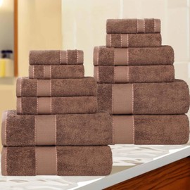 Superior Egypt Produced Giza Cotton 12 Piece Towel Set, Luxury Plush Bathroom Essentials, Quick Dry, Shower, Spa, Soft, Includes 4 Bath, 4 Hand, 4 Washcloth/Face Towels, Niles Collection, Chocolate