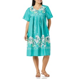 AmeriMark Women Muumuu House Patio Dress – Ladies Flowy Short Sleeve Sun Dress Lounger Gown Sleepwear - Lounging Patio Dress Jade