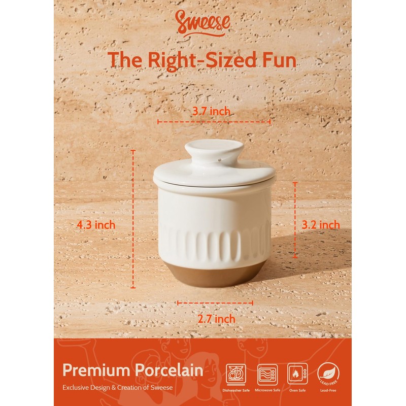 Sweese Embossed French Butter Crock with Water, Ceramic Butter Keeper