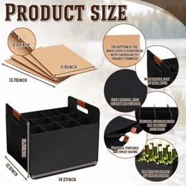 Windyun 12 Pcs 12 Bottle Wine Carrier with Reinforced Cardboard Set Reusable Felt Wine Carrier Tote Bag with Handles 14.57 x 12.6 x 10.63 Inch Collapsible Ratafia Packing Boxes for Moving (Black)