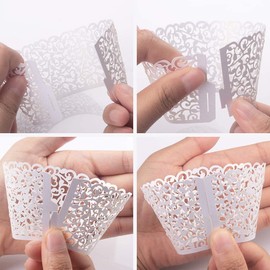 Cupcake Wrappers 50pcs Lace Hollow Out Cupcake Liners Laser Cut Cupcake Papers Cupcake Muffin Cups for Wedding/Birthday Party Decoration (Red)