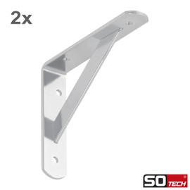SOTECH Set of 2 Shelf Brackets (150 x 125 x 30 mm, Galvanised, Powder Coated), Shelf Brackets with Cross Brace for Stabilisation