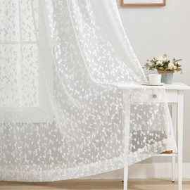 White Lace Sheer Curtain for Living Room Bedroom Leaf Buds Pattern Drapes Light Filtering Embroidery Elegant Window Treatment Sets for Basement Laundry Room, Rod Pocket, 52" Wx54"L, 2 Panels