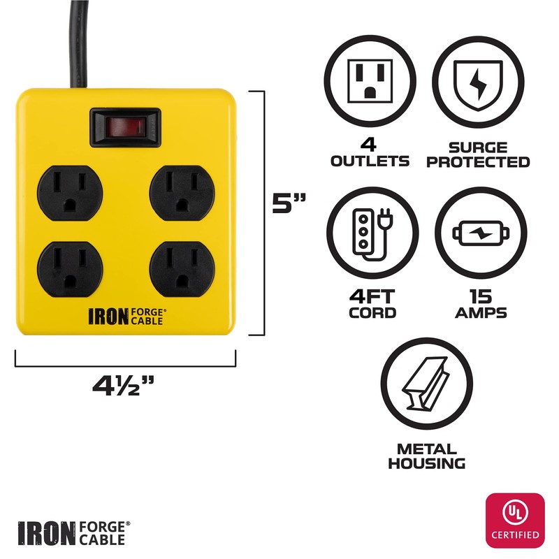 Iron Forge Cable 4 Outlet Heavy Duty Surge Protector Power