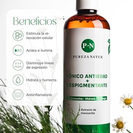 PUREZANATUR Tnico Antiedad manchas Hidratante facial reductor de pigmentacin  Tnico antiedad que rehidrata, protege y rejuvenece tu piel con efecto...