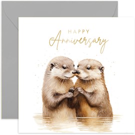 Old English Co. Wedding Anniversary Card for Wife or Husband - Special Couple Otter Anniversary Card - Gold Foil Watercolour Artwork Congratulations Card for Girlfriend, Boyfriend, Spouse