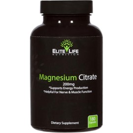 Elite Life Nutrition Citrato de magnesio, 200 mg, puro, de alta potencia, biodisponible y magnesio natural, óptimo para aliviar el estrés y la...     