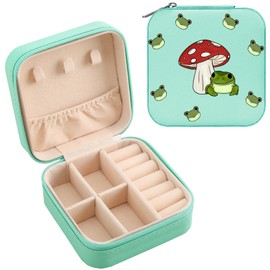 MAYCARI Jewelry Box with Cute Mushroom Frog Pattern Design, PU Leather Jewelry Travel Organizer Case-Rings/Earrings/Necklace Storage Box for Women Birthday Mom Friends Her Bridesmaids Girls Gifts