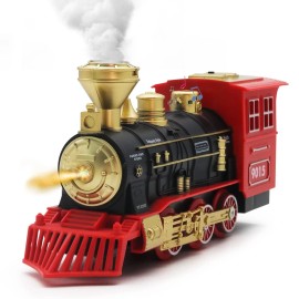 Hot Bee Train Toys Train Steam Locomotive Engine Toy, Smoke, Lights & Sounds,...