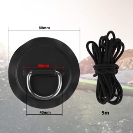 efuturetime 6 x D Ring Patch PVC Stainless Steel with 5 m Long Rubber Band, Canoe Kayak Accessory Ring for Inflatable Boats, Raft, Stand Up Paddleboard, No Glue, Black (Diameter: 8 cm)