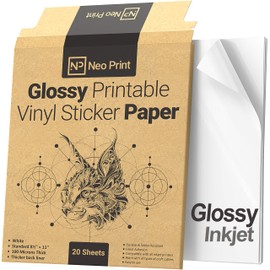 Printable Vinyl Sticker Paper for Inkjet Printer - Glossy White Vinyl Printer Paper - 20 Self-Adhesive Sheets - Standard Letter Size 8.5"x11" - Waterproof Decal Paper