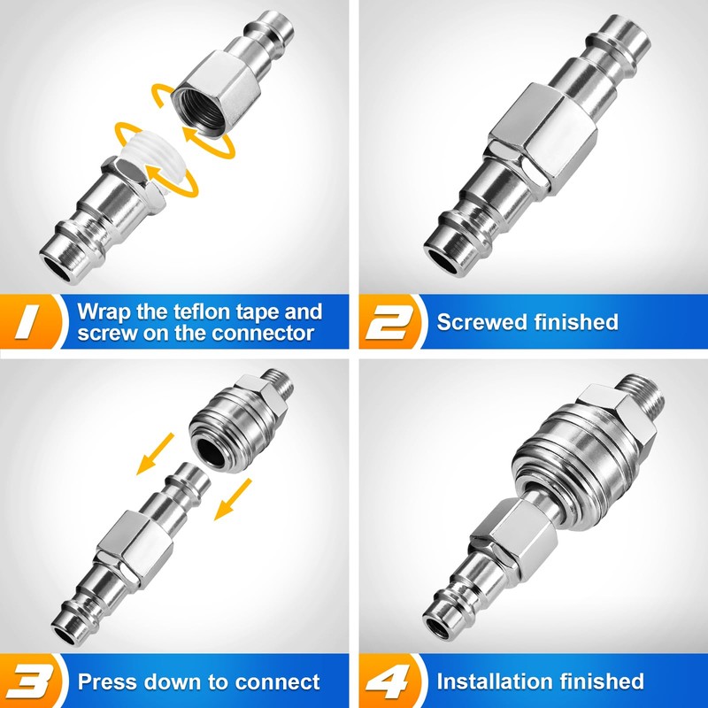 Spurtar Compressed Air Coupling 1/4 Inch Pneumatic Connections, Pack of
