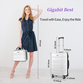 GigabitBest luggage sets 2 piece 19”Carry-on & 14” Cosmetic Bag，airline approved carry on luggage， Lightweight ABS+PC Carrying Case with TSA Lock（Arctic White）