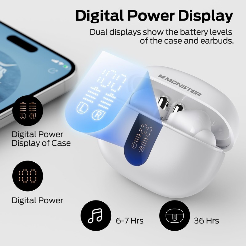 Monster N-Lite 211 Wireless Earbuds, Bluetooth 6.0 Stereo Headphones with