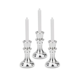 Dollhouse Miniature Candlesticks 3 PCS Candle Holder Set 1/12 Scale Vintage Candles Doll House Desk Ornament Accessories with Metal Round Base for for Fairy Garden (Silver)