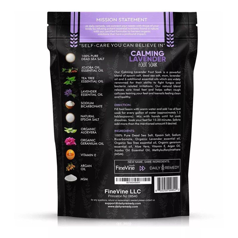 FineVine Organics Calmante Lavanda Pie Empapa Con Sal De Epsom,