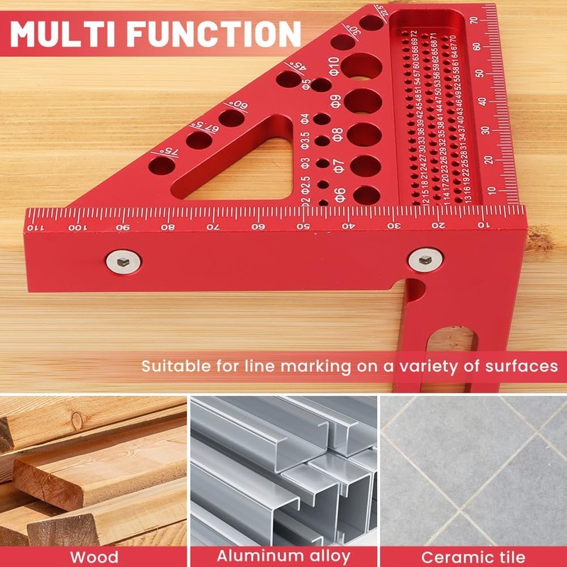 3D Multi-Angle Measuring Square Ruler, Aluminium Alloy 45°/90° Miter Triangle