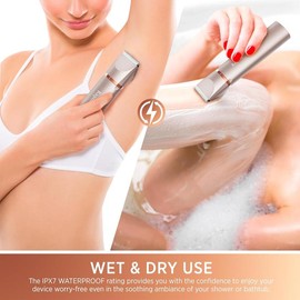 Electric Bikini Trimer Shaver Women: 2 in 1 IPX7 Waterproof Wet & Dry Use Body Hair Trimmer and Facial Hair Remover - Rechargeable Hair Removal Kit for Bikini Underarm Leg Arm Body Face - Color: Rose Gold