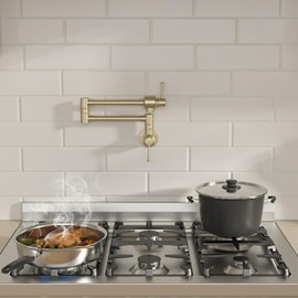 Lordear Gold Pot Filler Faucet, Solid Brass, Commercial Wall Mount, 360° Rotatable, Standard Thread, Cold Water, 1.8 GPM, Brushed, Single Hole, SLC16001-G