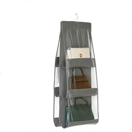 Wardrobe Handbag Organiser Hanging Storage Bag Caps Shoes Clothes Totes 6 Pockets Clear Purse Dustproof Pouches for Closet Living Room Bedroom