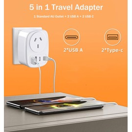 Lylilidy AU to EU Travel Adapter 1PCS, Autralia to European Travel Plug with 4 USB Ports(2 USB C), Europe Ground Outlet for AUS to Germany Spain France Bali Greece Netherlands Turkey Iceland, Type E/F