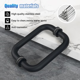 Bathlink 8" Shower Door Handle, Back to Back Tubular Handle Compatible with 1/4" to 1/2" Thickness Glass for Shower Doors, Stainless Steel 304 Shower Doors Handles Replacement in Matte Black