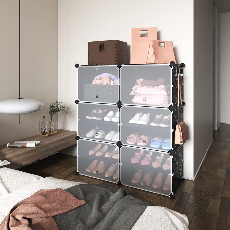 ROJASOP 6-Tier 24-Pair Expandable Shoe Rack Organizer with 2 Hooks,