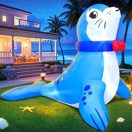 7 FT Seal Inflatable Decoration, Summer Inflatable Blow Up Animal Decorations Built LED Lights for Outdoor Yard Farm Lawn Holiday Garden Birthday Party