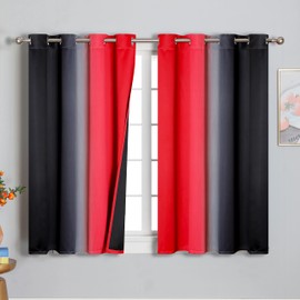 Estelar Textiler Ombre Red and Black Curtains 54 Inch Length 2 Panels, 100% Blackout Curtains for Living Room, Grommet Thermal Insulated Drapes, Full Light Blocking Curtains for Bedroom, 52x54 Inch
