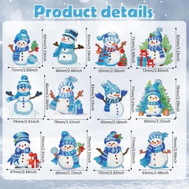12 Stück Schneemann Diamond Painting Schlüsselanhänger Kit,Diamond Painting Weihnachten Anhänger,Bastelset weihnachten kinder,DIY Doppelseitige Diamond Painting Weihnachten Deko
