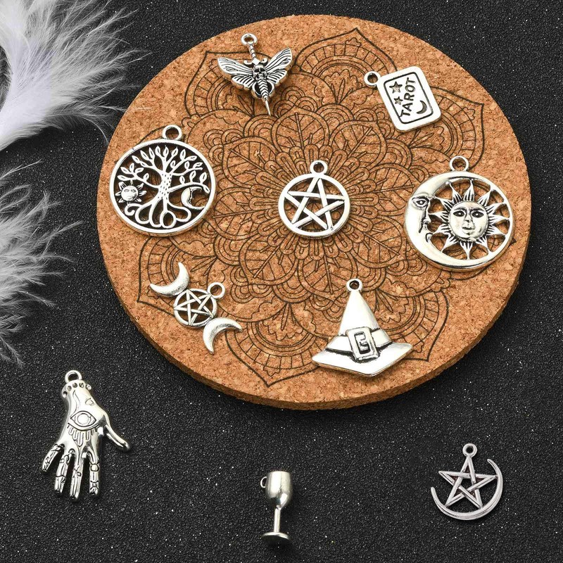 Stiesy 100Pcs 10 Styles Antique Style Witchcraft Theme Charms Tibetan