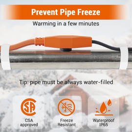 24FT Pipe Heat Tape and Heat Cable with Built-in Thermostat, Easy Install, Prevents Freezing for Metal and Plastic Pipes, Keeps Water Flowing at -40°F, 7W/ft, 120V