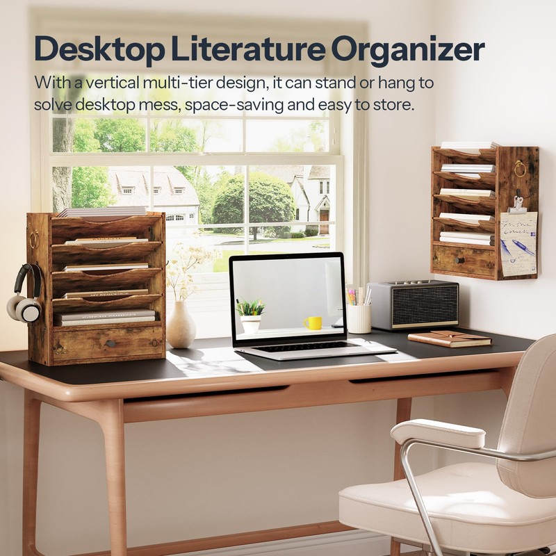 HOOBRO Wall File Organizer, Mail Organizer Wall Mounted, Wooden Literature