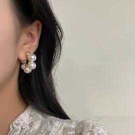 Clataly Pearl Earrings C-shaped Earrings Jewelry for Women and Girls