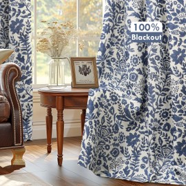 DriftAway Julia Watercolor Blackout Room Darkening Lined Thermal Insulated Energy Saving Window Curtains 2 Layers 2 Panels Each Size 52 Inch by 84 Inch Linen Navy