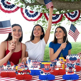 Independence Day Party Decorations [8PCS],KSKSPE 4th of July Honeycomb Centerpieces Decor Patriotic Party Table Decorations American Red White and Blue Patriotic Party Decorations