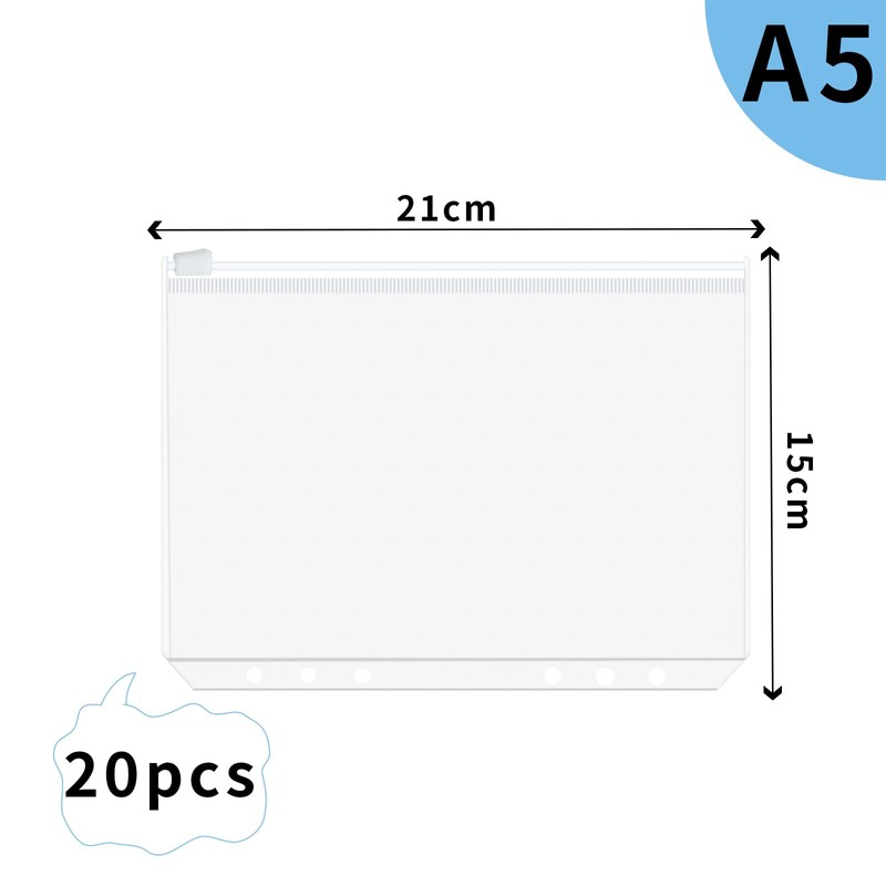 Pack of 20 A5 Binder Pockets, 6 Holes, PVC A5