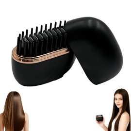 Glam brushs Mini Hair Straightener,3-Speed Temperature Control, Portable Electric Hair Straightener Brush 30s Heating,Rapid Heating & Anti Scald Shell, Cordless Straightening Comb for Travel(Black)