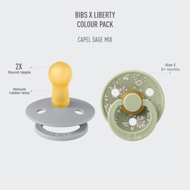 BIBS Colour Liberty Pack of 2 BPA Free Cherry Shape Nipples Natural Rubber/Latex, Made in Denmark, Size 2 (6-18 Months), Capel Sage