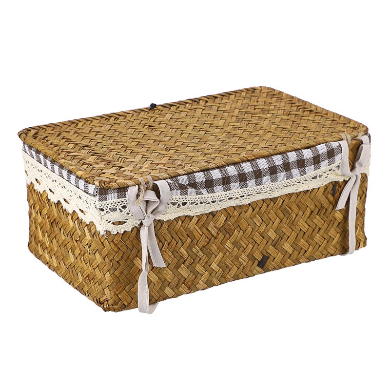 TOLIDA Wicker Storage Basket with Lid Decorative Baskets Living Room