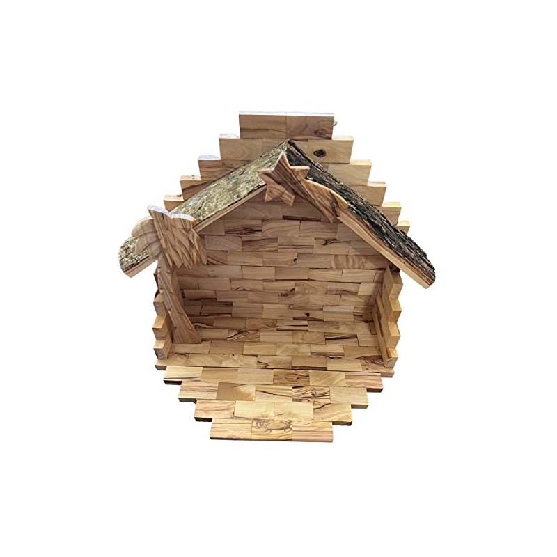 Large Olive Wood Nativity Set Manger Stable 11" Wide Made