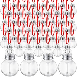 Patelai Christmas Drink Balls Shot Glass Ornament Plastic Fillable Christmas Tree Ornaments Xmas Water Bottle Bulbs for Holiday Party Decor Indoor Outdoor(Clear with Silver Lid,100 Pcs)