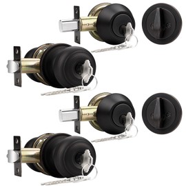Probrico Front Door Entry Handles Lockset and Single Cylinder Deadbolt Combination Set, Oil-Rubbed Bronze (2 Pack) Keyed Alike