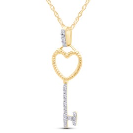 Wishrocks Round Cut White Natural Diamond Accent Twist Heart Key Pendant Necklace Jewelry for Women in 14K Yellow Gold Over Sterling Silver (0.03 Cttw, Color- I-J, Clarity- I2-I3) 18" Silver Chain