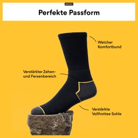 Snocks Unisex Preimum Allrounder Socks Size 39-50 I 2 Pairs Men 6 Women Outdoor & Work Socks Anti-Sweat I High-Quality Cotton Ensures Durability, 2 x black/yellow