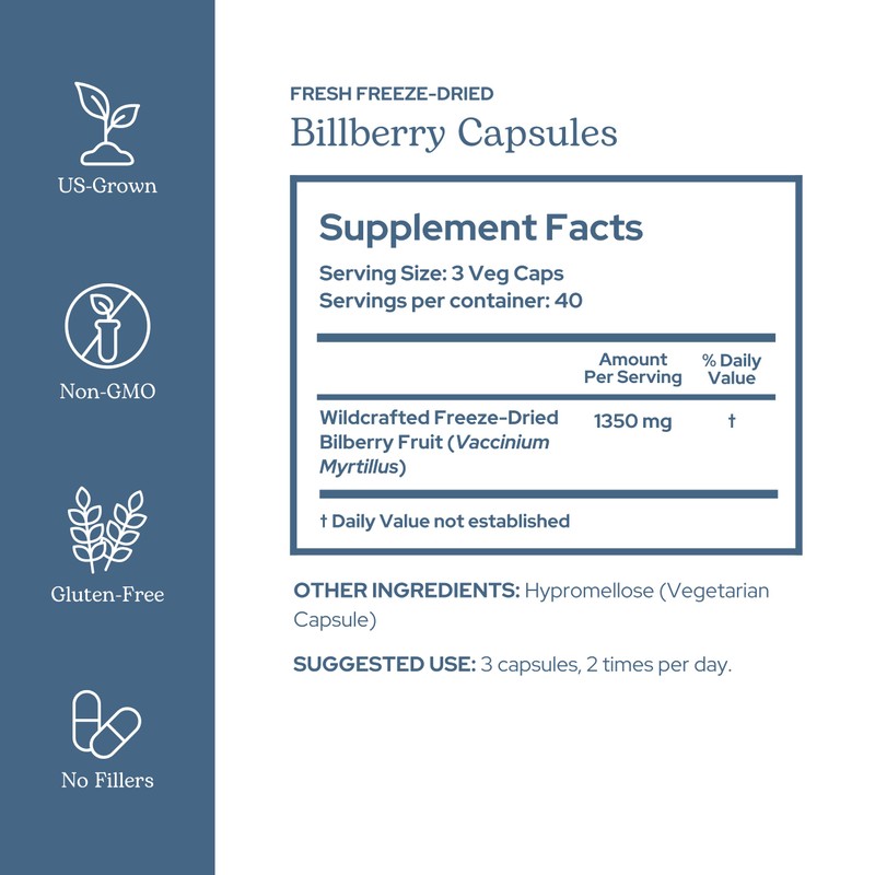Eclectic Herb - Bilberry Capsules | Vision Health, Cardiovascular Support