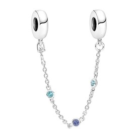 Lkwrideiny Triple Blue Stone Safety Chain Charm 925 Sterling Silver Pendant,Jewelry Beads Gifts for Women Bracelet&Necklace