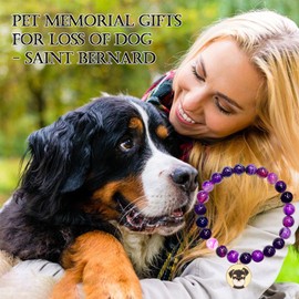 SODLYUE Pet Memorial Gifts, Dog Memorial Gifts Bracelet for Beloved Dog,8MM Amethyst Pet Sympathy Bracelet for Women Who Loss of Pets,Dog Bereavement Sympathy Gift, Saint Bernard
