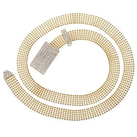 3/4" Rhinestone Encrusted Rectangular Mesh Metal Ball Chain Belt, gold w/clear stone | one size up to 36"