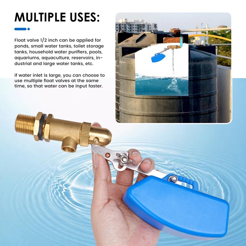 KHEARPSL 1/2 inch Brass Float Valve, Water Float Ball Valve